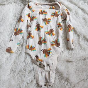 Old Navy Turkey White Long Sleeve Bodysuit Onesie Size 12-18 Months